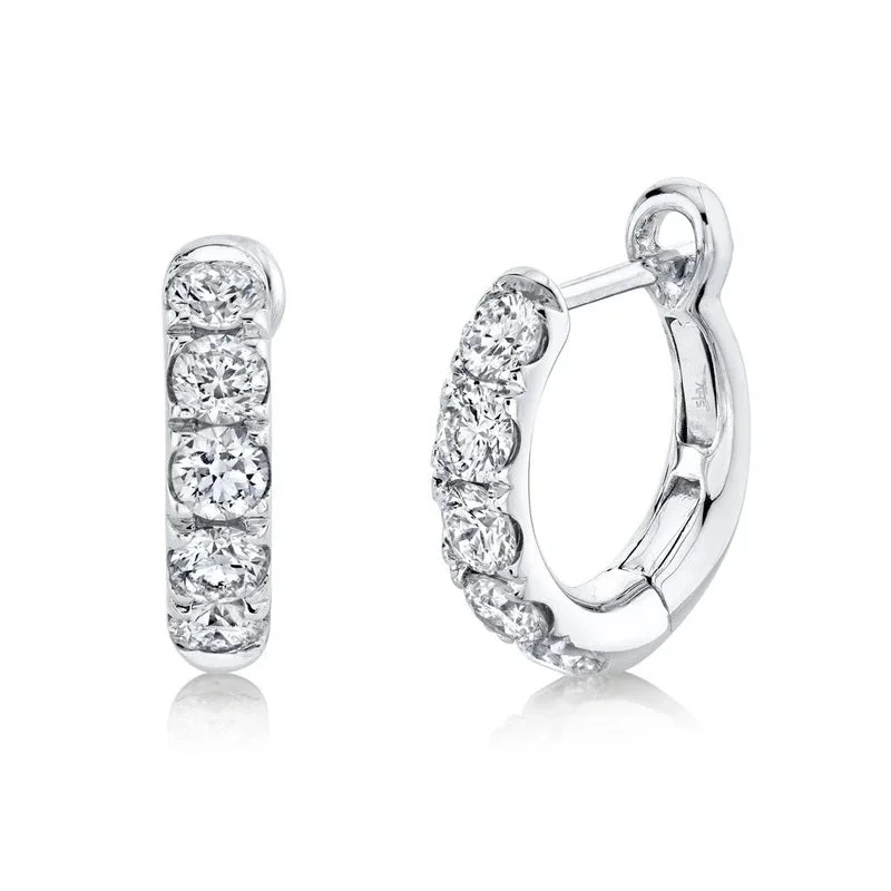 Trendy drop earrings for women -14K White Gold Diamond  Huggie Earrings