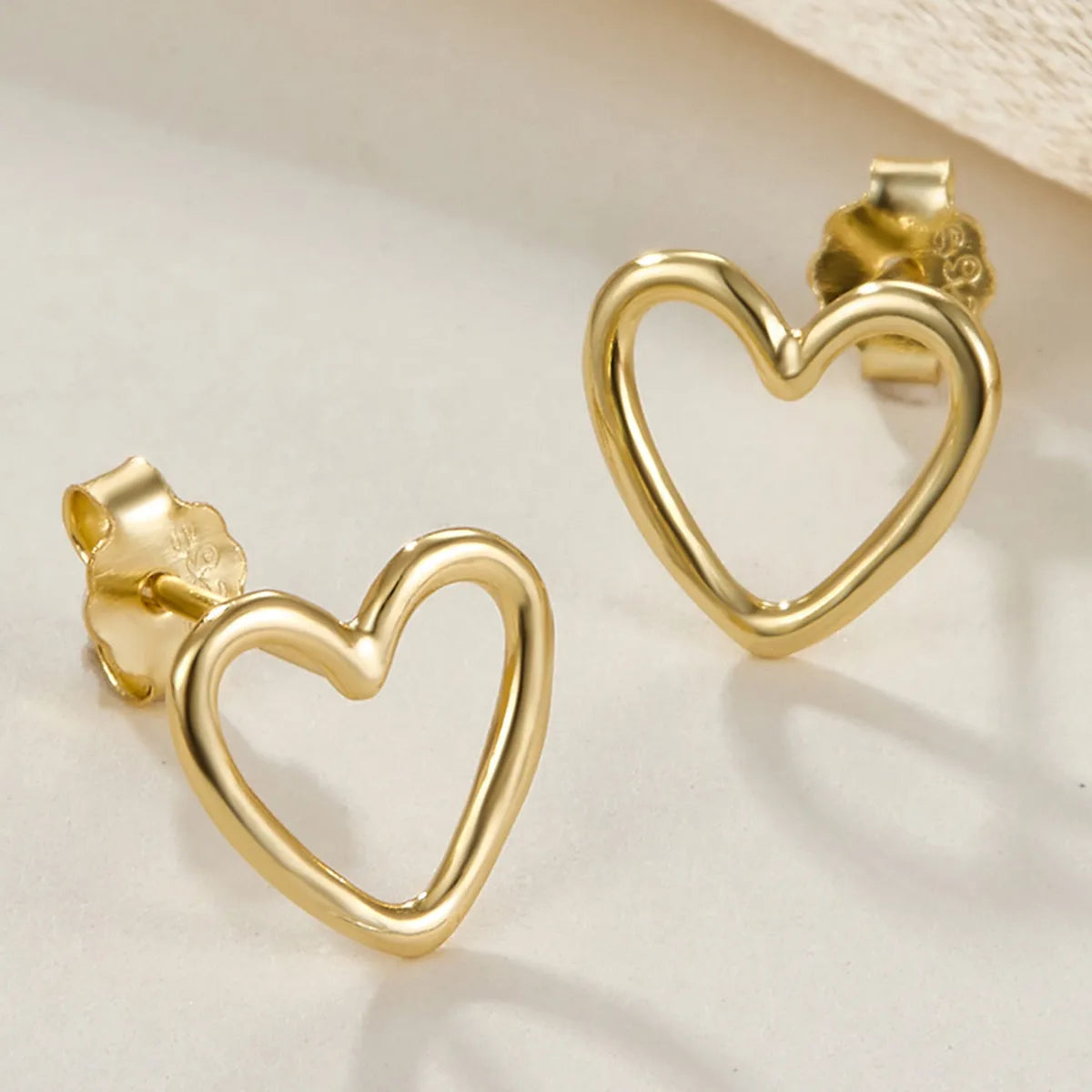 Minimal gold earrings for women -1 Pair Sweet Heart Shape Plating Hollow Out Sterling Silver 18k Gold Plated White Gold Plated Ear Studs