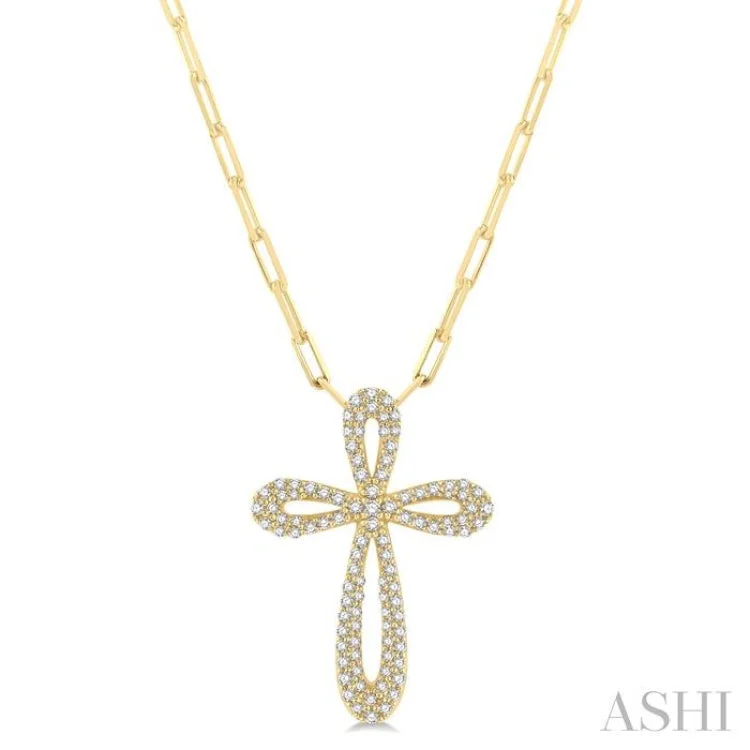 necklaces minimalist sleek design -1/2 Ctw Latin Cross Round Cut Diamond Pendant With Chain in 14K Yellow Gold