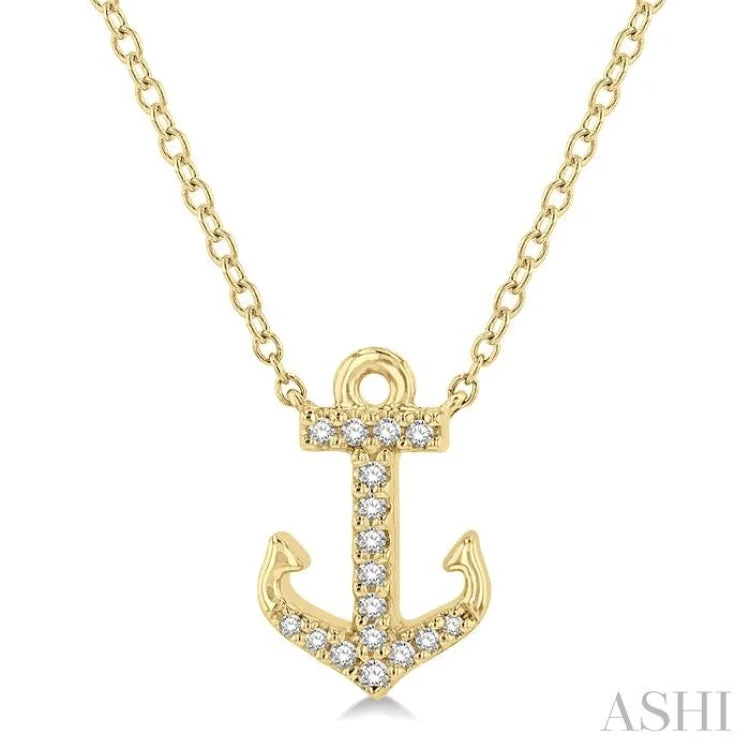 necklaces with cross pendant -1/10 Ctw Anchor Round Cut Diamond Petite Fashion Pendant With Chain in 10K Yellow Gold