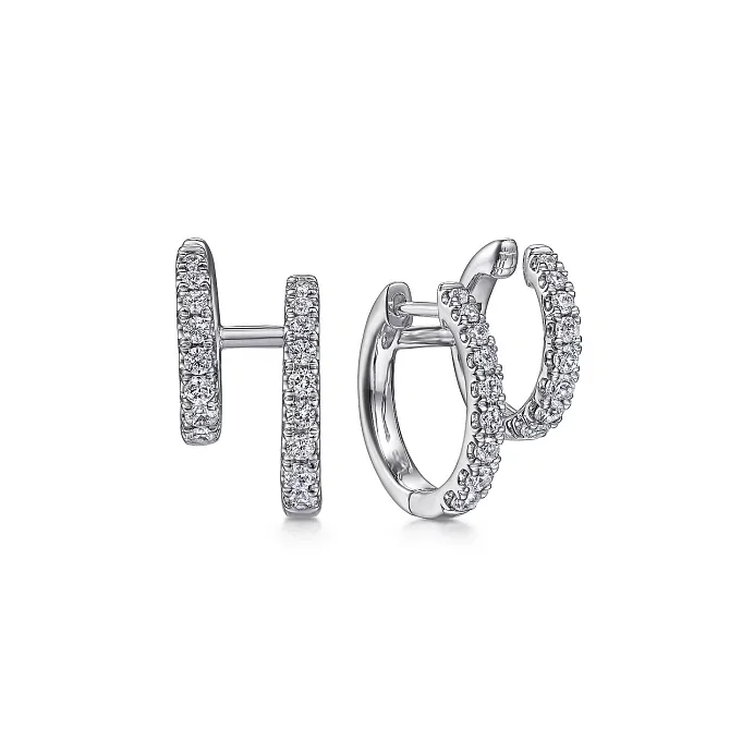 Classic diamond drop earrings for ladies -Gabriel 14K White Gold Easy Stackable Diamond Huggie Earrings