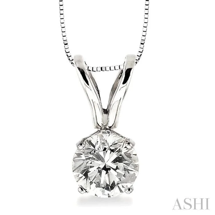 necklaces long chain style -Round Cut Diamond Solitaire Pendant in 14K White Gold with chain