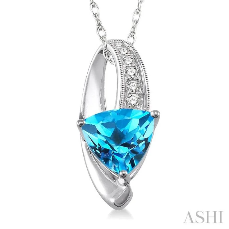 necklaces romantic delicate look -8x8mm Trillion Cut Blue Topaz and 1/20 Ctw Single Cut Diamond Pendant in 10K White Gold with Chain