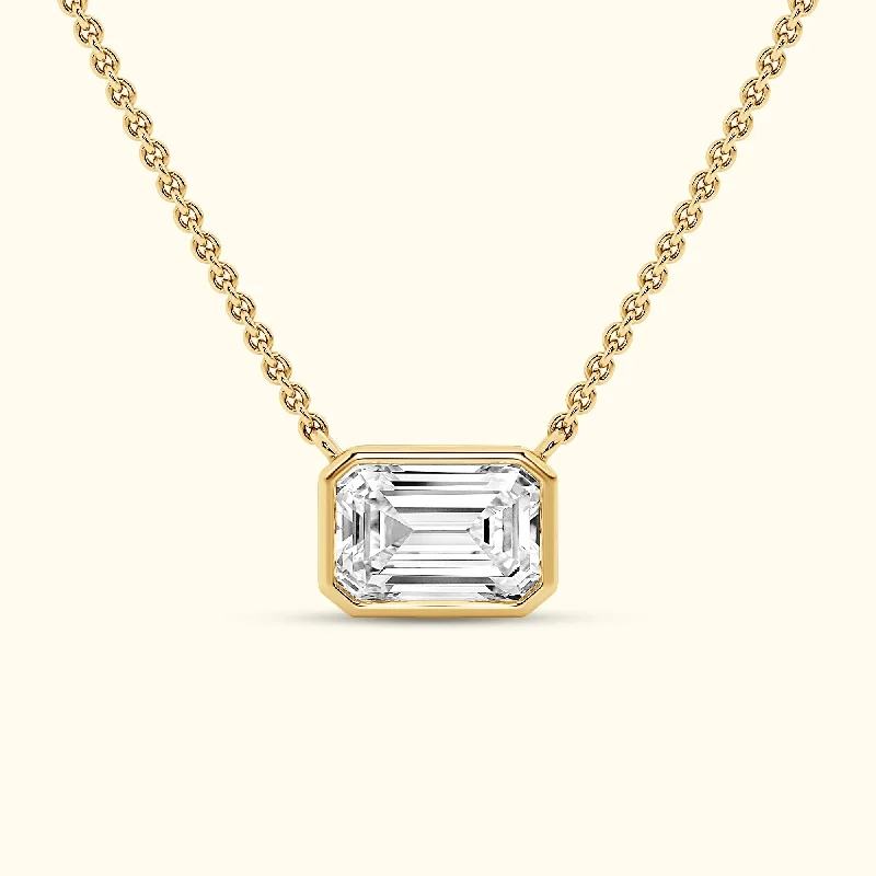 necklaces with black diamond -2.00ct Bezel Set Emerald Cut Necklace