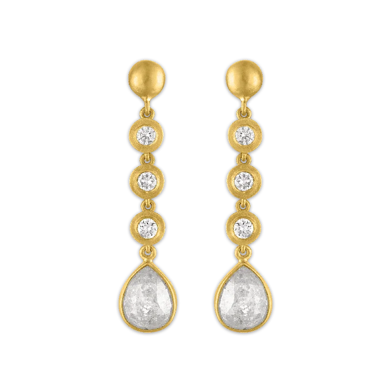 Minimal gold earrings for women -Three Diamond and Rosecut Diamond Chime Earrings