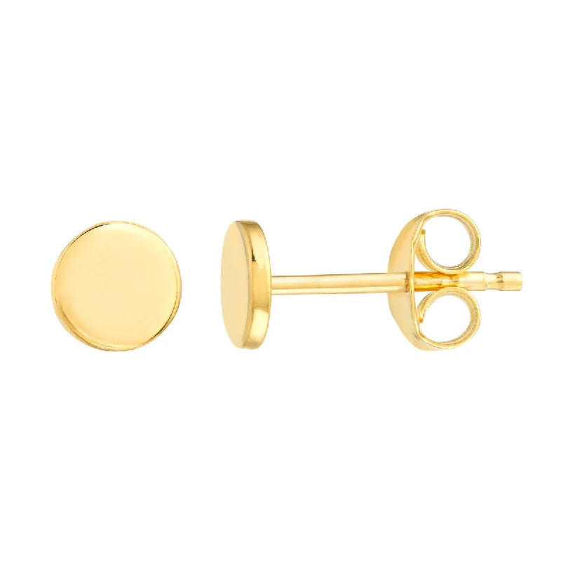 Bridal earrings for women -14k Yellow Gold Round Disc Stud Earrings