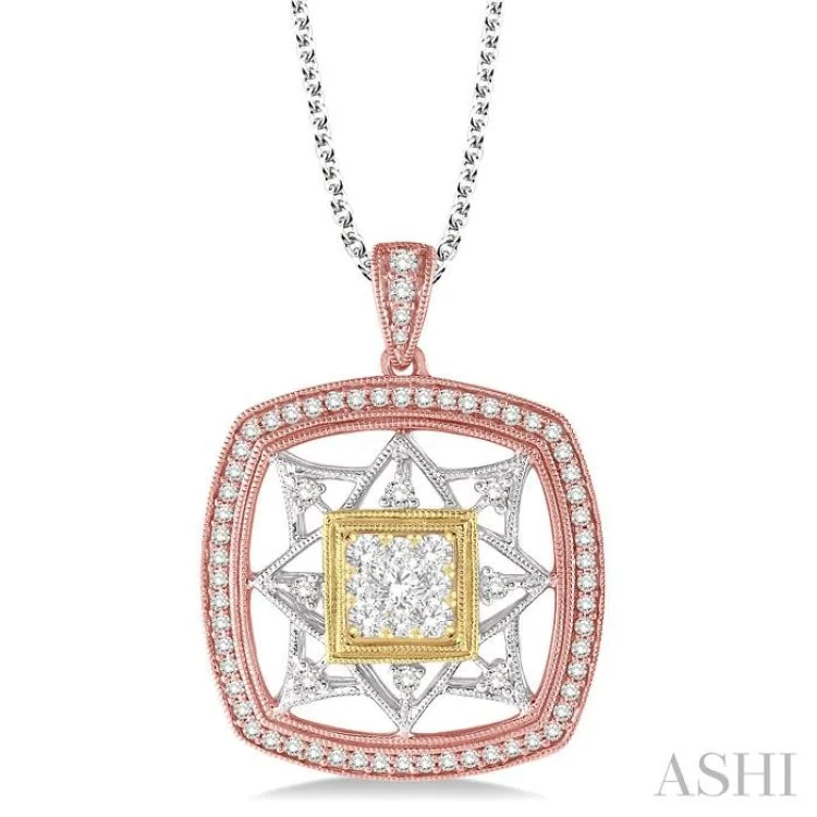 necklaces with ruby red -3/4 Ctw Round Cut Diamond Lovebright Pendant in 14K Tri Color Gold with Chain