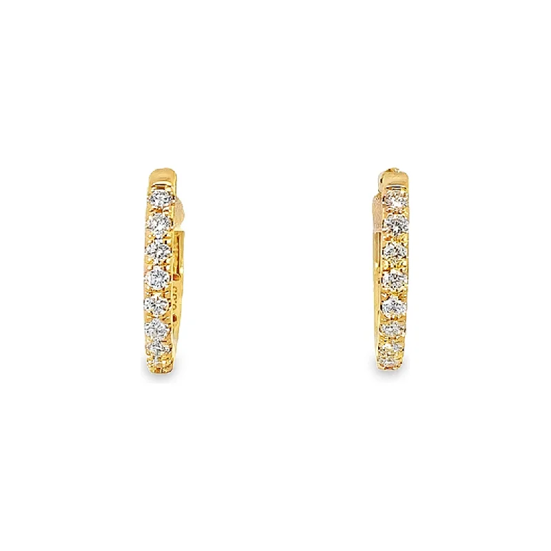 Ladies elegant pearl earrings -14K Yellow Gold Diamond Hoops