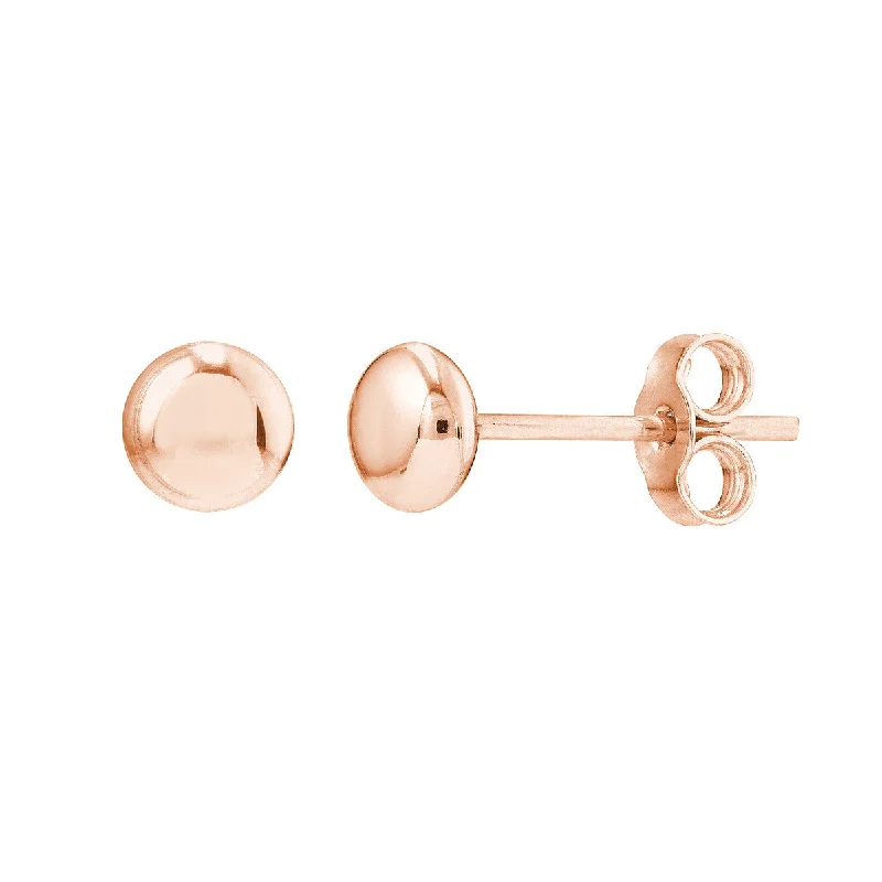 Long boho earrings for women -14k Rose Gold Flat Round Pebble Stud Earrings