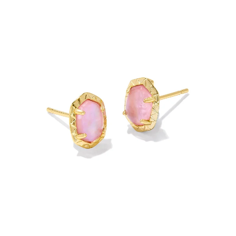 Vintage style ladies earrings -Kendra Scott Gold Daphne Stud Earrings in Light Pink Iridescent Abalone