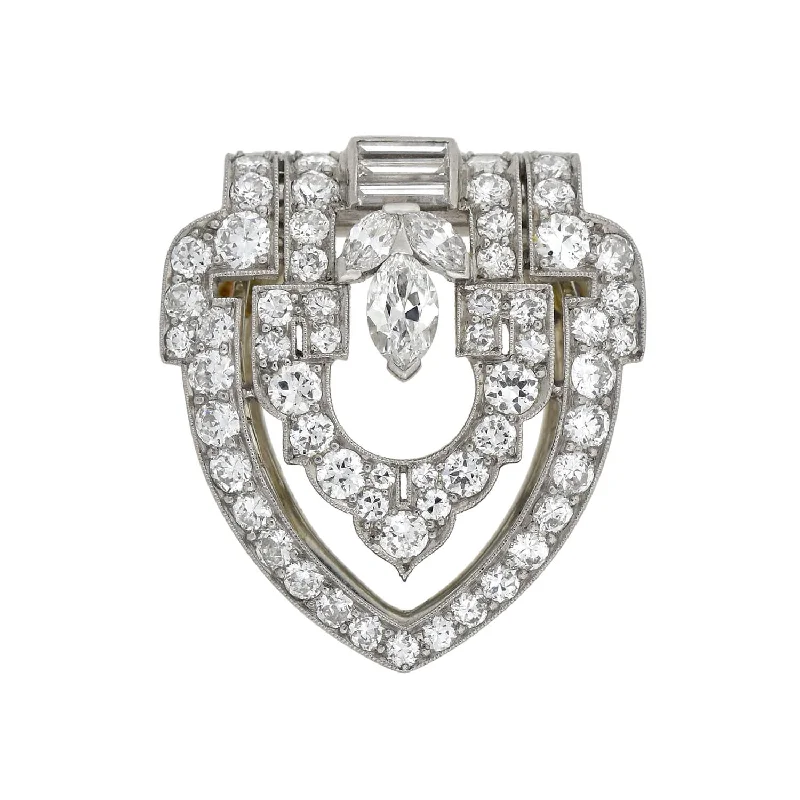 Ladies floral diamond engagement rings -YARD Art Deco Platinum Diamond Encrusted Fur Clip 1.25ctw