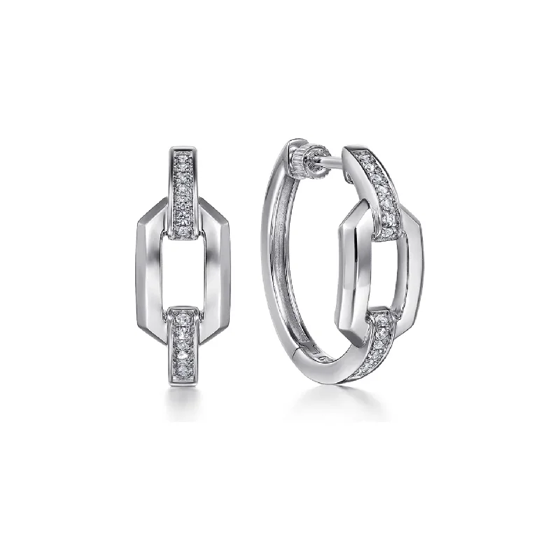 Classic gold hoop earrings for women -Gabriel Sterling Silver White Sapphire Link Chain Hoop Earrings