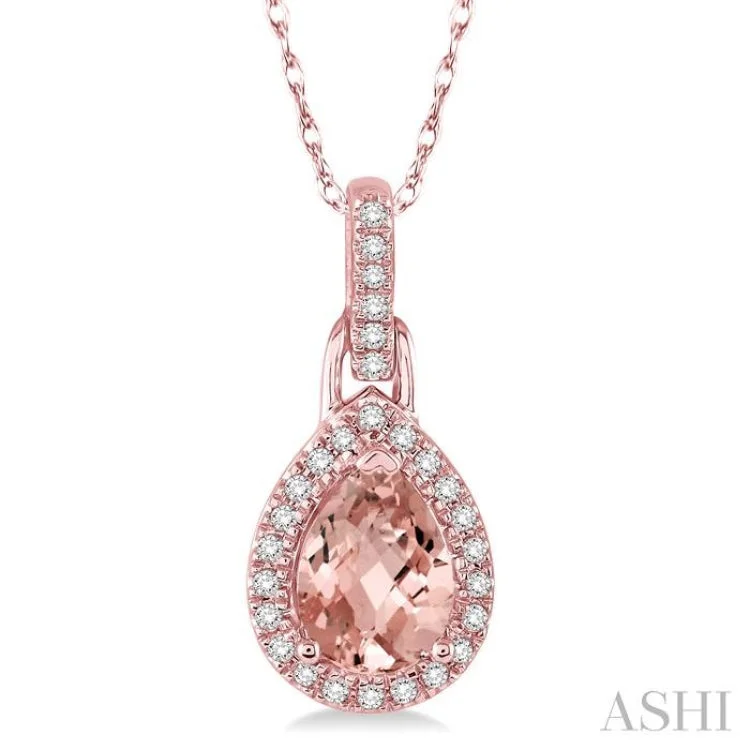 necklaces with onyx black -7x5 MM Pear Shape Morganite and 1/10 Ctw Round Cut Diamond Pendant in 10K Rose Gold with Chain