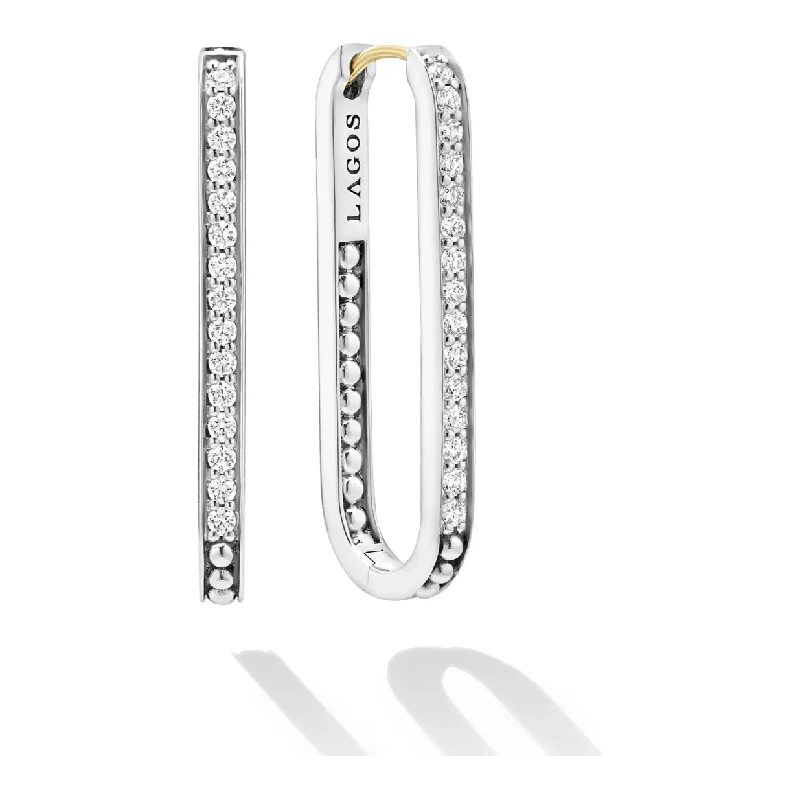 Trendy gold earrings for women -Lagos Sterling Silver Caviar Spark Diamond Linear Hoops