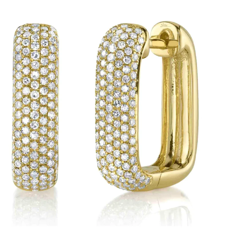 Elegant hoop earrings for women -14K Yellow Gold Diamond Pave Huggies