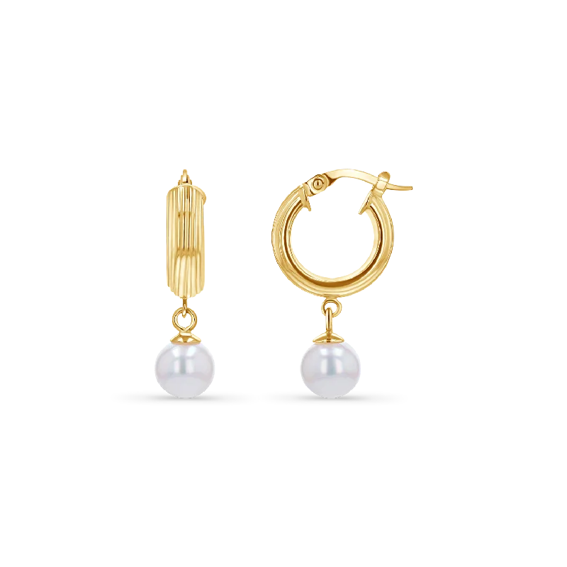 Minimalist hoop earrings for women -Pearl Drop Ribbed Hoops