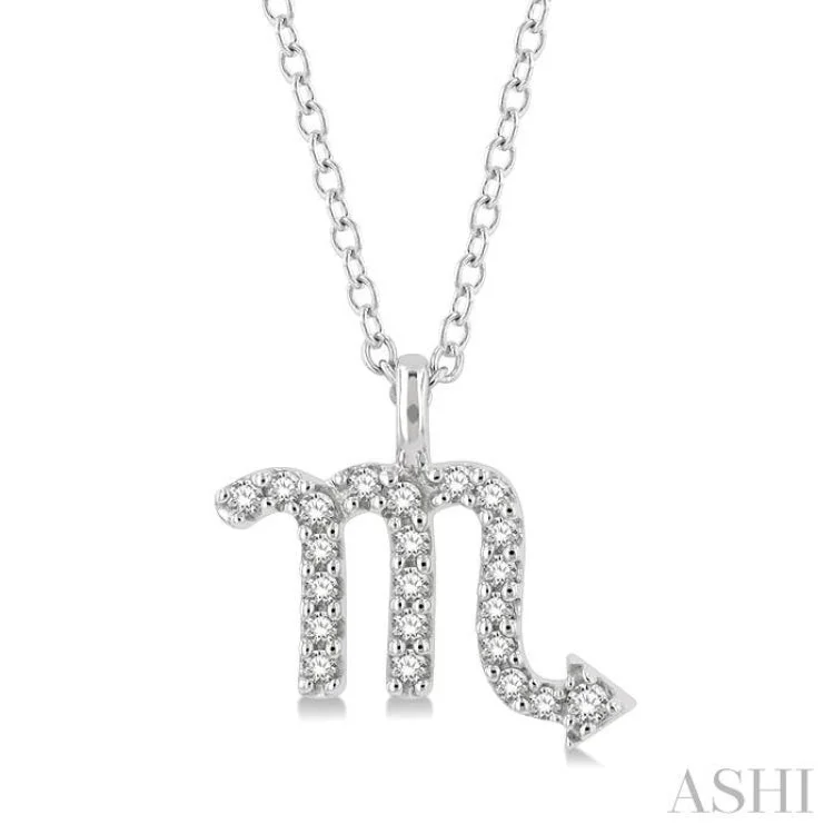 necklaces with pink sapphire -1/10 Ctw Scorpio Round Cut Diamond Zodiac Pendant With Chain in 10K White Gold