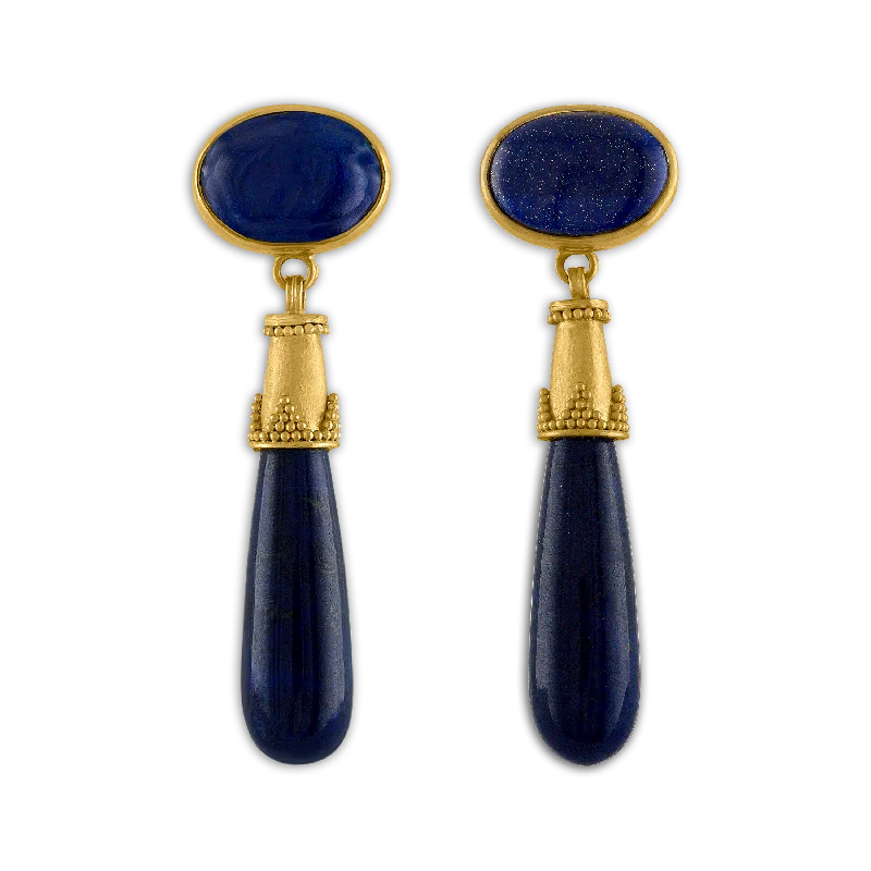 Ladies lightweight earrings -Lapis Granulated Amphora Earrings