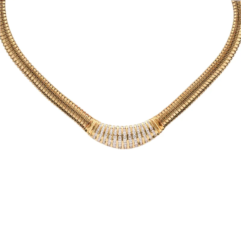 necklaces for young women -Vintage 4.20 carat total weight diamond 14k yellow gold Tubogas necklace