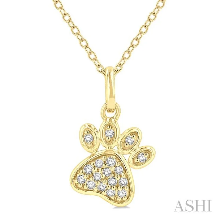 necklaces vintage inspired look -1/10 Ctw Dog Paw Petite Round Cut Diamond Fashion Pendant With Chain in 10K Yellow Gold