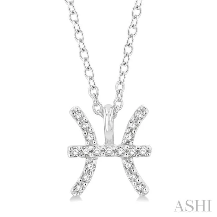 necklaces with green emerald -1/20 Ctw Pisces Round Cut Diamond Zodiac Pendant With Chain in 10K White Gold