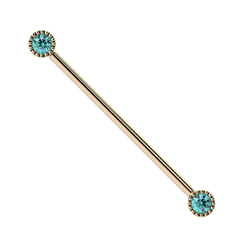 Ladies boho diamond engagement rings -Aqua Diamond Perlagé Industrial Barbell