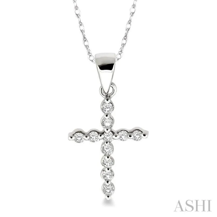 necklaces for holiday gift -1/10 Ctw Round Cut Diamond Cross Pendant in 14K White Gold with Chain