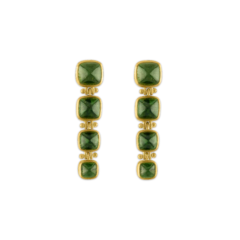 Classic pearl stud earrings for ladies -Green Tourmaline Quad Hinge Earrings