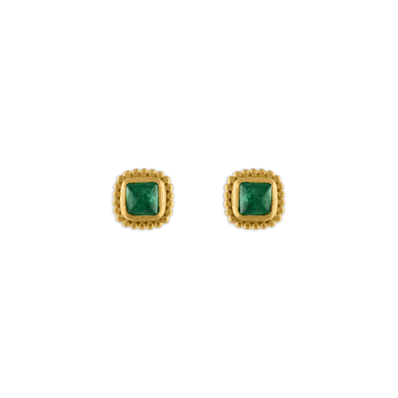 Ladies vintage pearl earrings -Emerald Granulated Stud Earrings