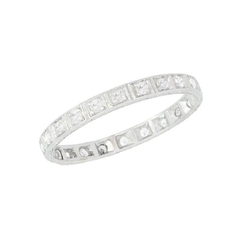 Simple platinum engagement rings for ladies -Art Deco Platinum Diamond Eternity Band