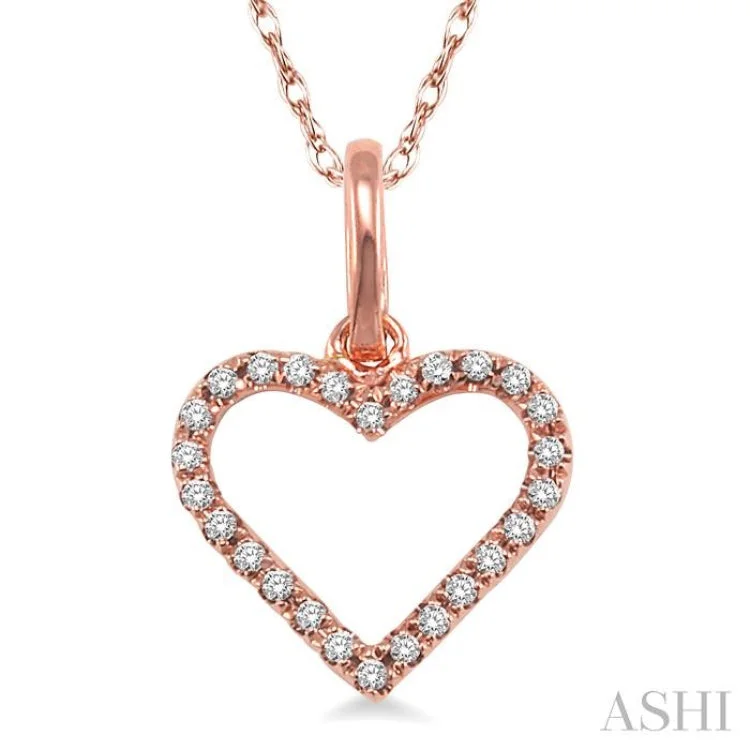 necklaces with shell design -1/10 Ctw Round Cut Diamond Heart Shape Pendant in 10K Rose Gold with Chain