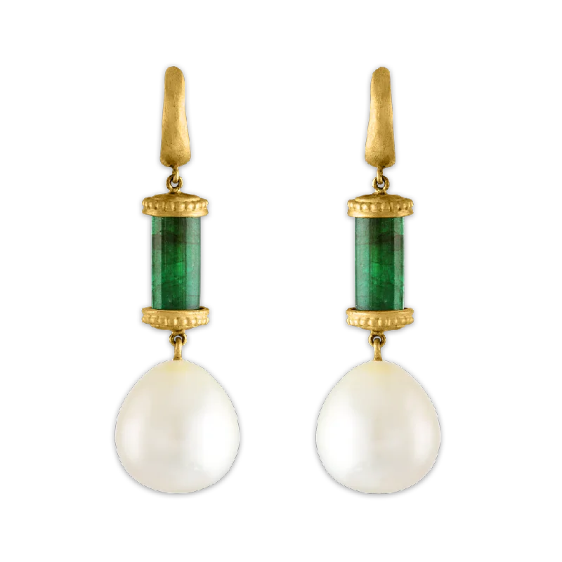 Ladies crescent moon earrings -Short Laurel Tropaion Emerald Earrings