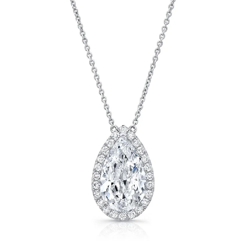 necklaces with evil eye -Uneek Pear-Shaped Diamond Halo Pendant with Diamonds-by-the-Yard Chain