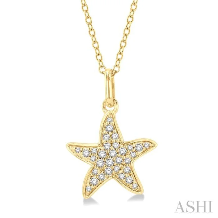 necklaces with white pearls -1/10 Ctw Starfish Petite Round Cut Diamond Fashion Pendant With Chain in 10K Yellow Gold