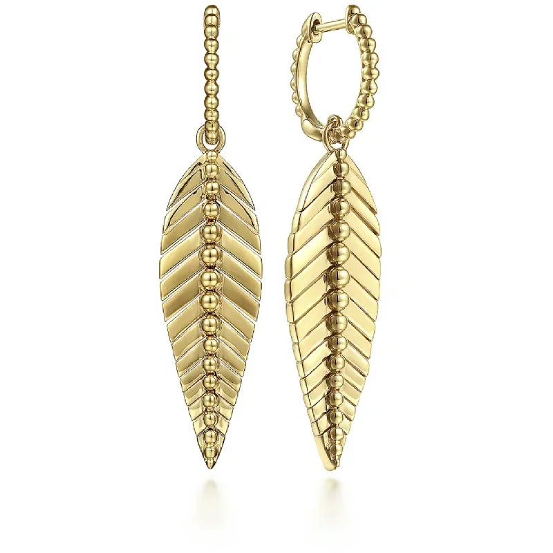 Ladies floral hoop earrings -Gabriel 14K  Yellow Gold Bujukan Leaf Drop Earrings