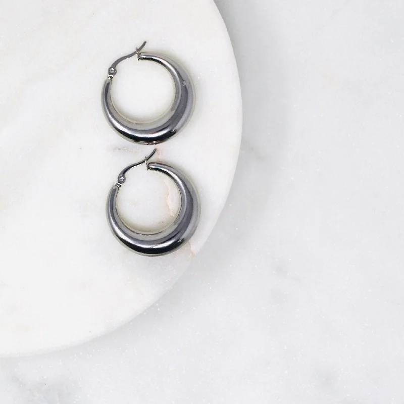 Ladies asymmetrical earrings -Retro Hoop Earrings - XL Stainless