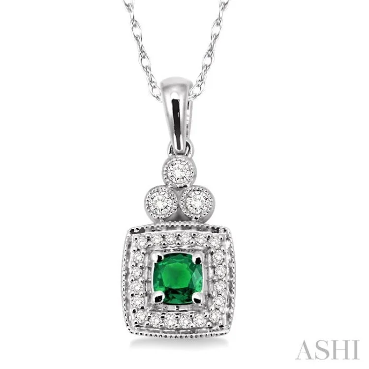 necklaces elegant gold tone -4x4MM Cushion Cut Emerald and 1/5 Ctw Round Cut Diamond Pendant in 14K White Gold with Chain