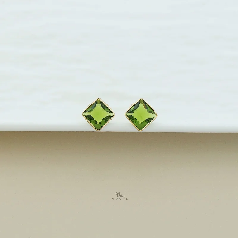 Classic silver earrings for women -Golden Diamond Glossy Stud