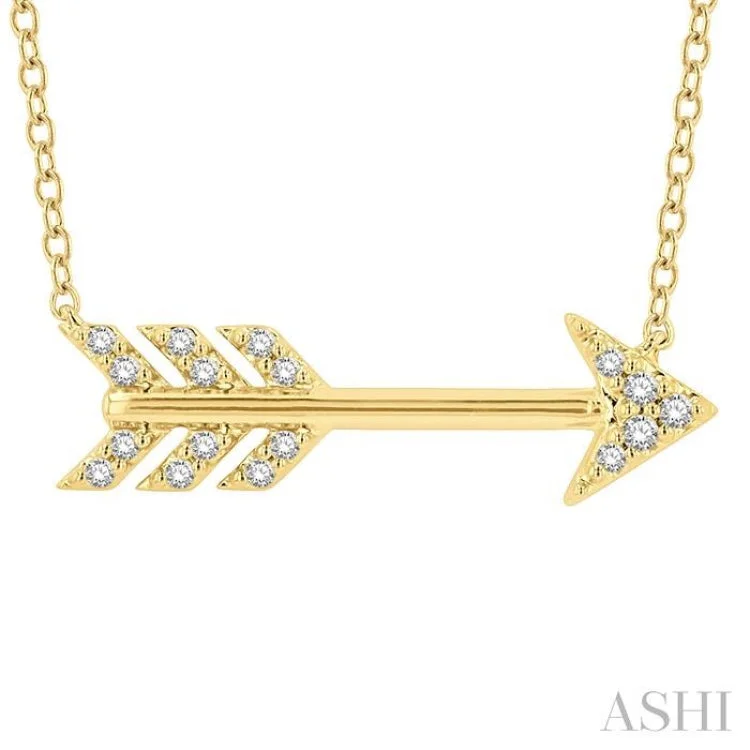 necklaces with yellow citrine -1/10 Ctw Arrow Petite Round Cut Diamond Fashion Pendant With Chain in 10K Yellow Gold