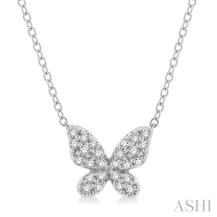 necklaces with star pendant -1/6 Ctw Butterfly Motif Round Cut Diamond Petite Fashion Pendant With Chain in 10K White Gold