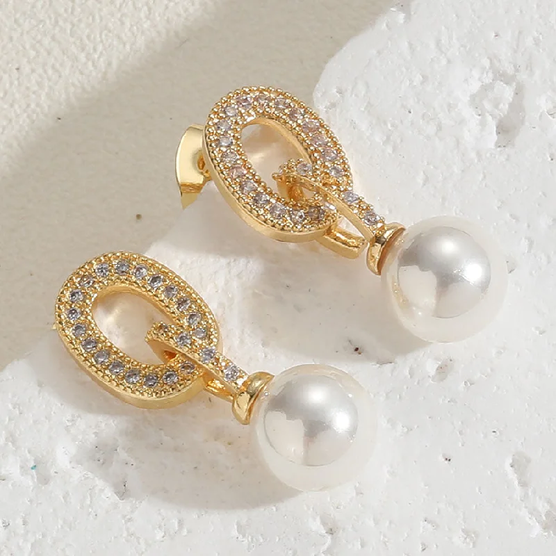 Oval Pearl Stud Earrings