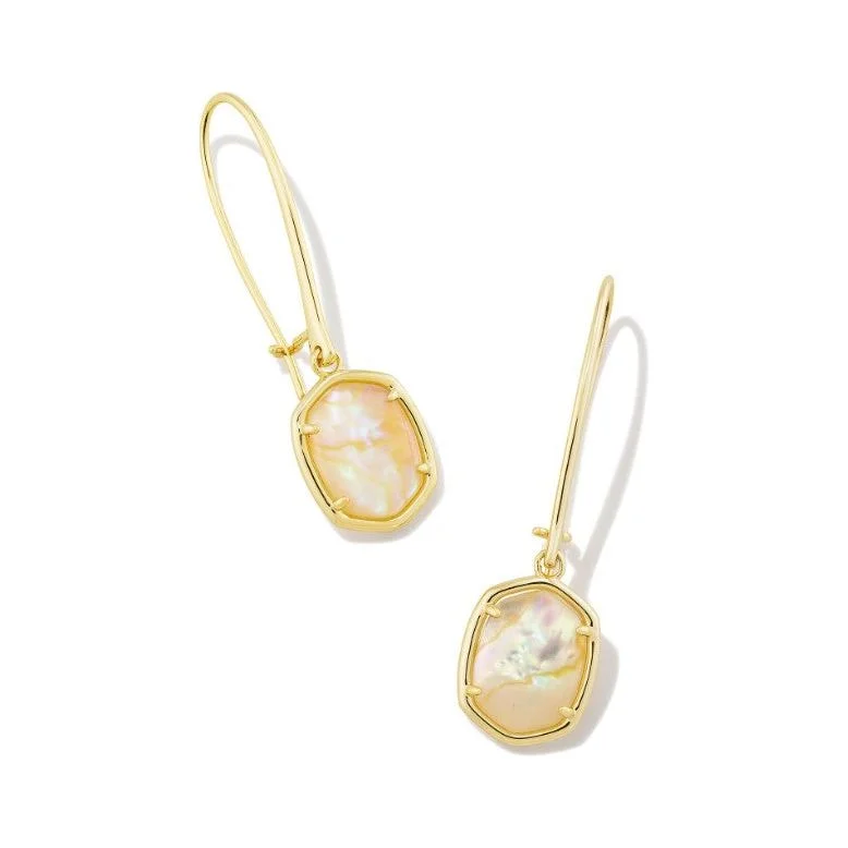 Ladies ruby stud earrings -Kendra Scott Gold Daphne Wire Drop Earrings in Iridescent Abalone