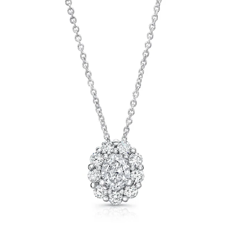 necklaces minimalist chic style -Uneek Oval Diamond Pendant with Scallop-Inspired Shared Prong Round Diamond Halo