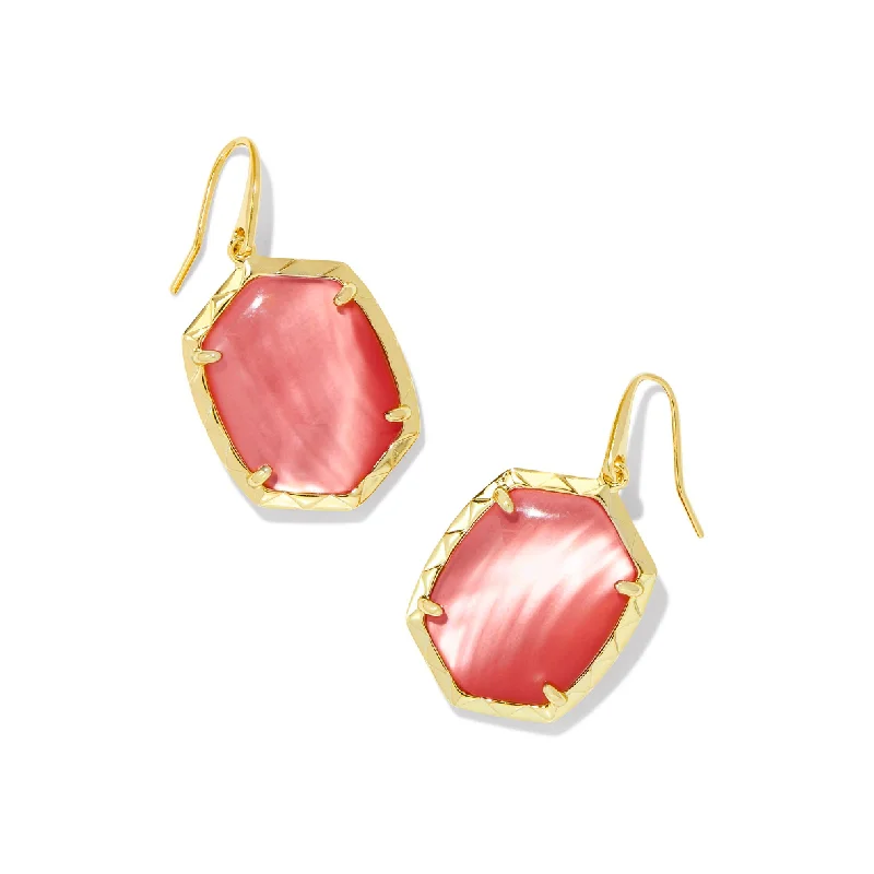 Crystal chandelier earrings for ladies -Kendra Scott Gold Daphne Drop Earrings in Coral Pink Mother of Pearl