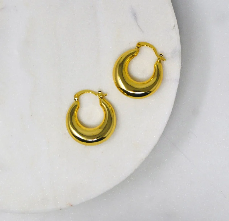 Ladies geometric hoop earrings -Retro Hoop Earrings - Large Gold