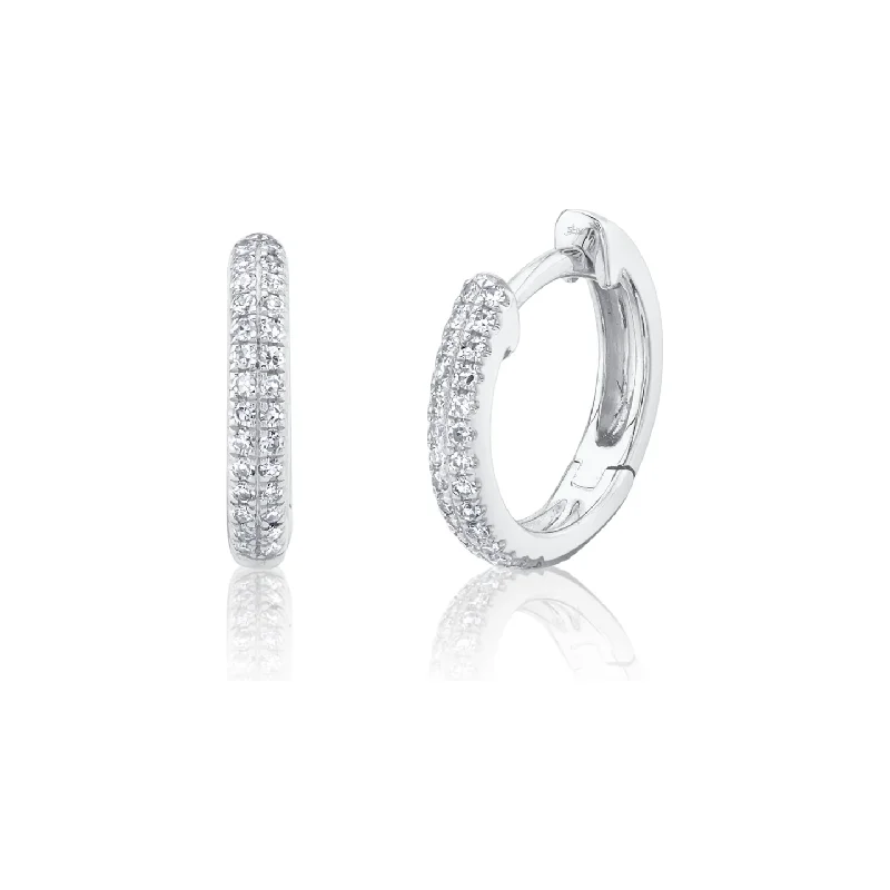 Classic silver earrings for women -14K White Gold Diamond Double Row Huggies