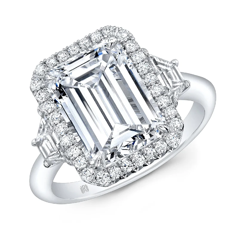 Classic halo diamond engagement rings for ladies -Emerald-Cut Diamond Halo Ring in Platinum