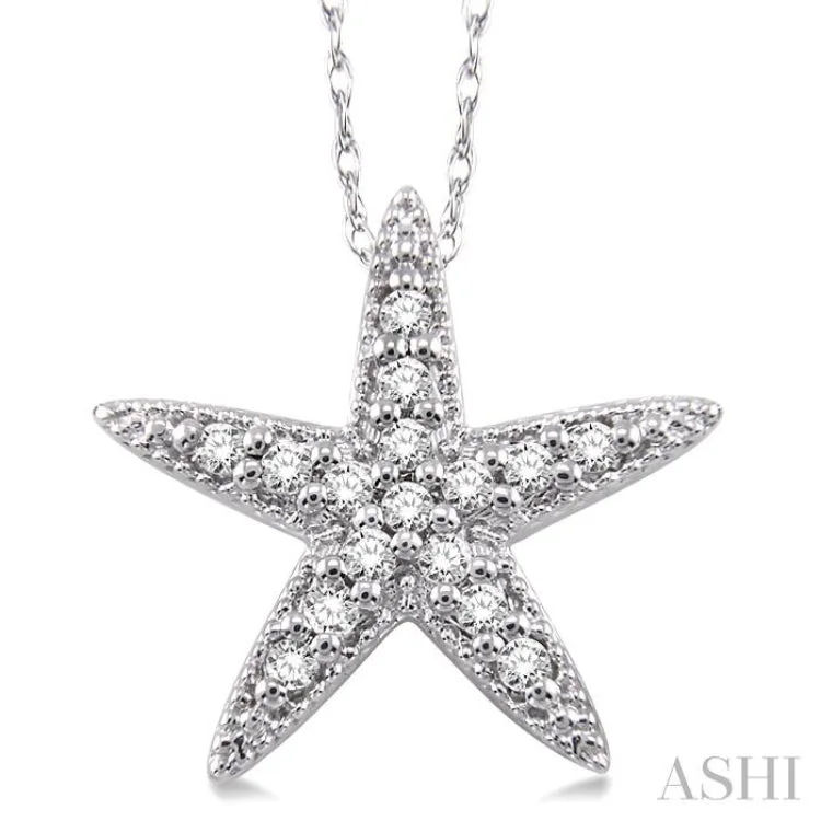 necklaces layered trendy look -1/6 Ctw Round Cut Diamond Sea Star Pendant in 14K White Gold with Chain