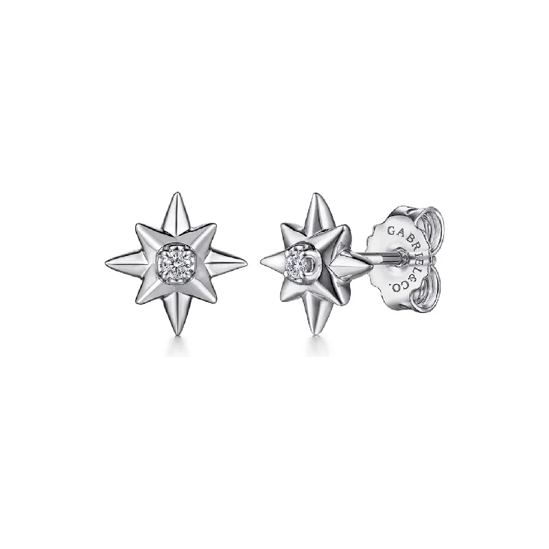 Elegant diamond earrings for women -Gabriel Sterling Silver Diamond Star Stud Earrings