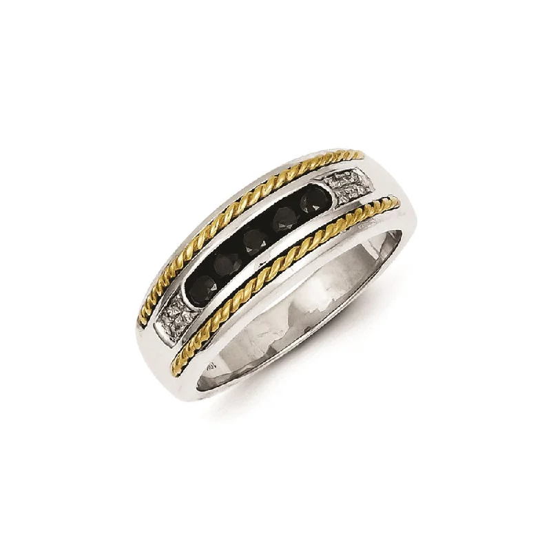 ladies rings with arrow design -Sterling Silver and Gold Plated Black & White Diamond Men's Ring